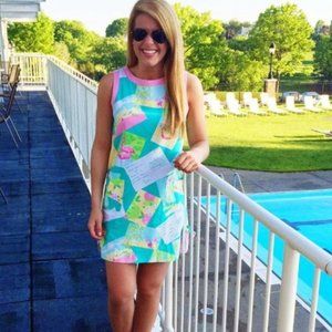 LILLY PULITZER vintage Boca Blue Postcards shift dress